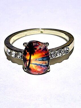 Beautiful Ring With Sun Set and Palm Tree